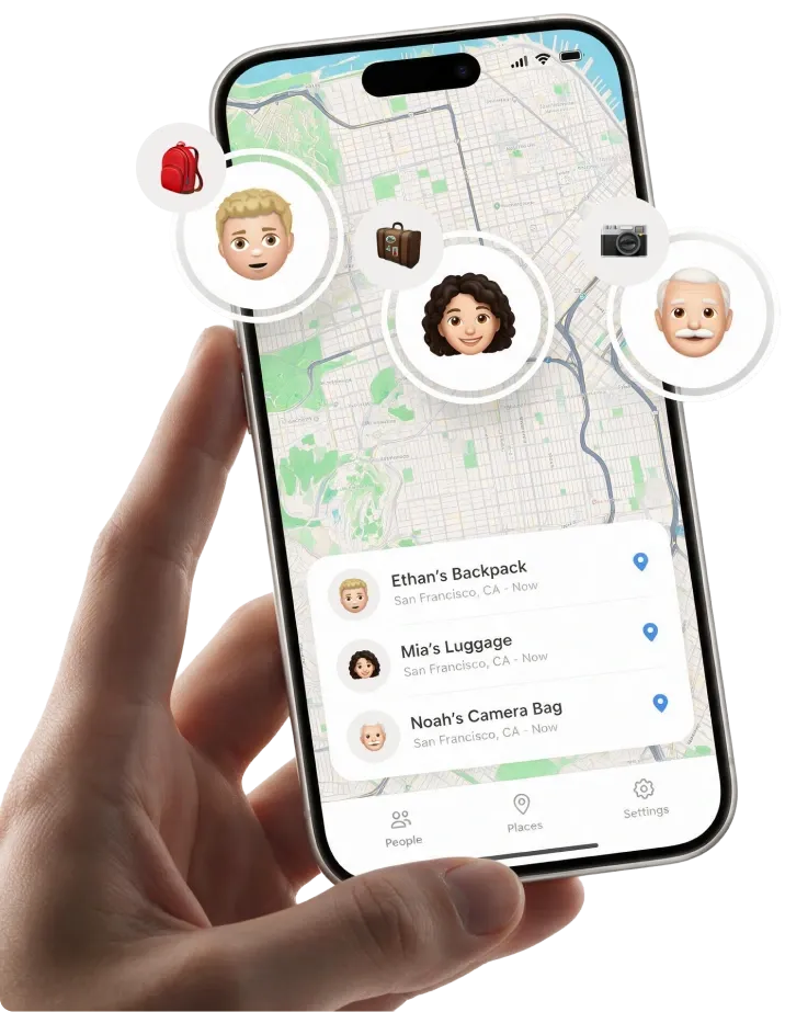 Phone map showing several items tracked at once